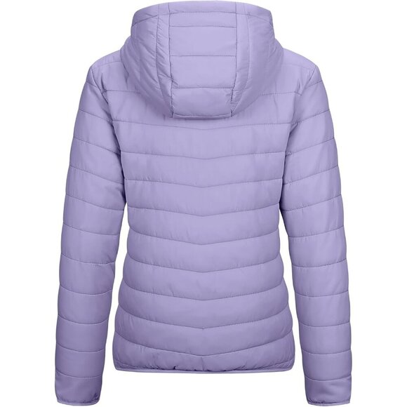Women's Lavender Full Zip Up Puffer Hood Quilted Jacket Lightweight Coat - Picture 4 of 6